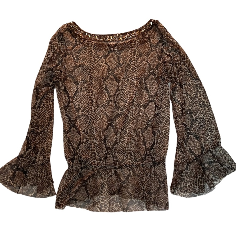 Karl Lagerfeld snake print sheer TUNIC w/beading embellishments  Size Large